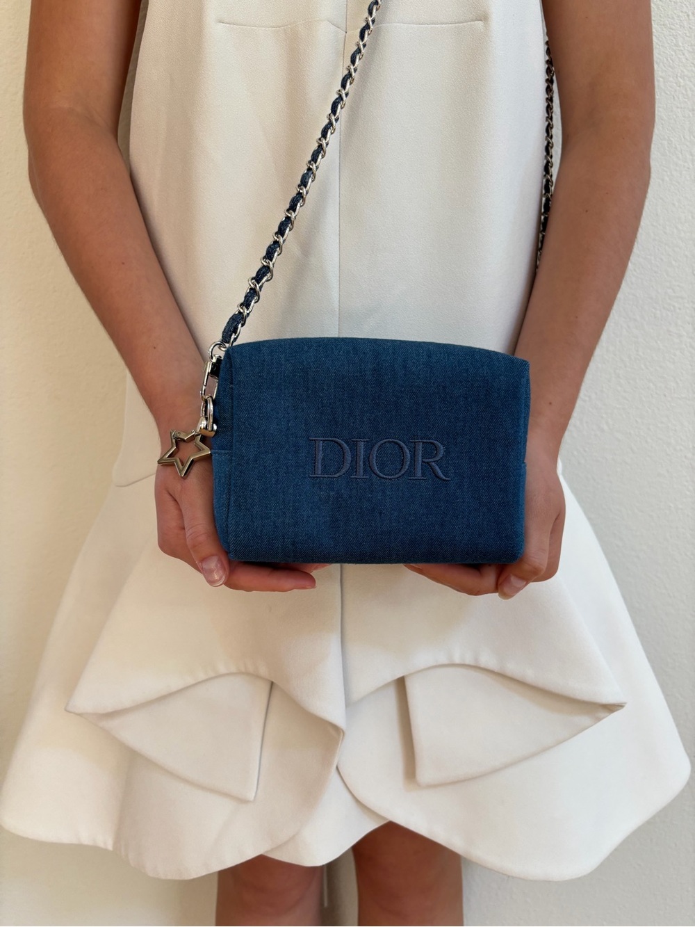 DIOR Denim Mini Crossbody with Silver Chain LOGO star